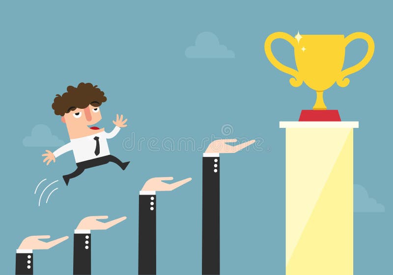 Mãos para ajudar o homem de negócios a ir ao sucesso, à carreira e ao crescimento ilustração do vetor Mãos para ajudar o homem de negócios a ir ao sucesso, à carreira e ao crescimento ilustração do vetor