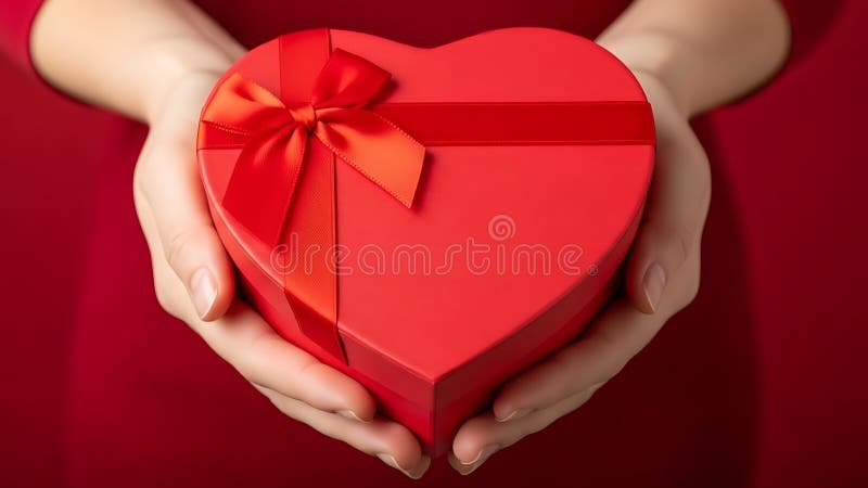 Mãos segurando uma caixa em forma de coração vermelha ilustração do vetor
