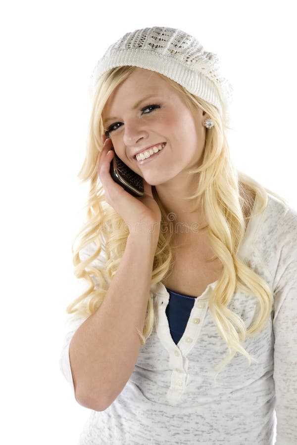 Mädchen in Blauem und im Weiß am Telefon stockbilder Mädchen in Blauem und im Weiß am Telefon stockbilder