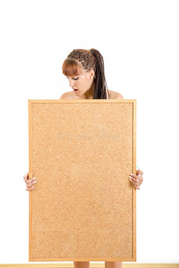 Mädchen, das leeres Brett mit Reklamefläche für Mitteilung hält stockbilder Mädchen, das leeres Brett mit Reklamefläche für Mitteilung hält stockbilder