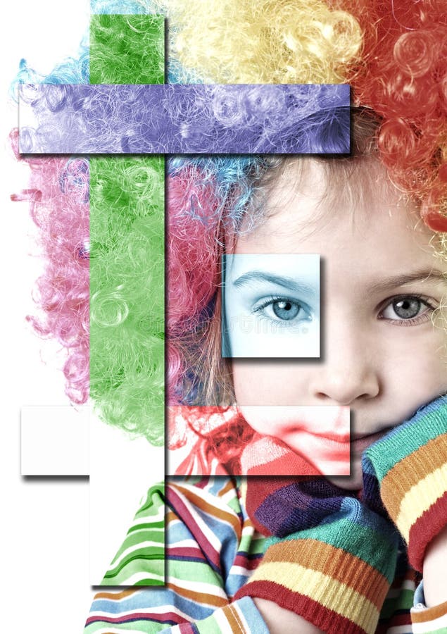 Mädchen in der Clownperücke und in den mehrfarbigen Handschuhen stockfoto Mädchen in der Clownperücke und in den mehrfarbigen Handschuhen stockfoto