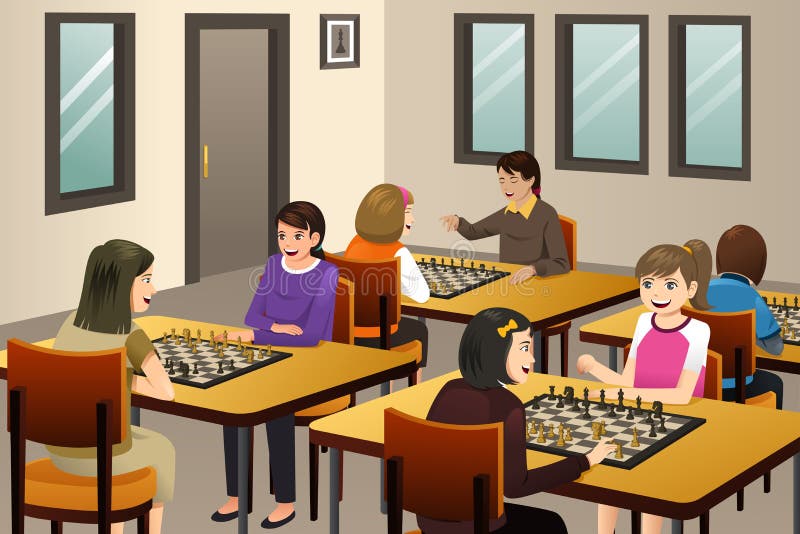 Mädchen, die Schach in einem Schach-Verein spielen vektor abbildung Mädchen, die Schach in einem Schach-Verein spielen vektor abbildung