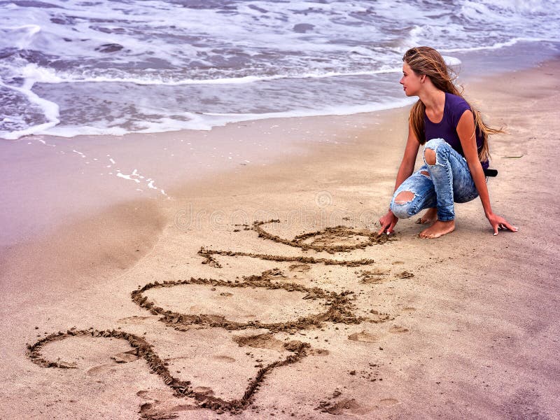 Mädchen geschrieben in Sand 2016 stockfoto Mädchen geschrieben in Sand 2016 stockfoto