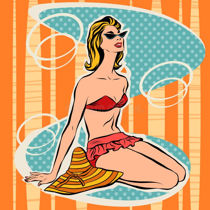 Mädchen im Bikini, der auf Strand sitzt vektor abbildung Mädchen im Bikini, der auf Strand sitzt vektor abbildung