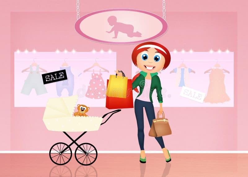 Mädchen im Shop für Babys stock abbildung Mädchen im Shop für Babys stock abbildung