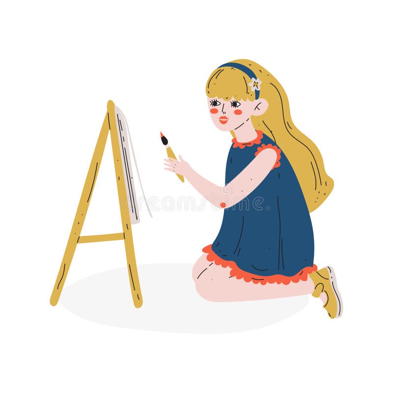 Mädchen-Malerei-Bild auf Gestell, Hobby, Ausbildung, kreative Entwicklung des Kindess-Vektor-Illustration lizenzfreie abbildung Mädchen-Malerei-Bild auf Gestell, Hobby, Ausbildung, kreative Entwicklung des Kindess-Vektor-Illustration lizenzfreie abbildung