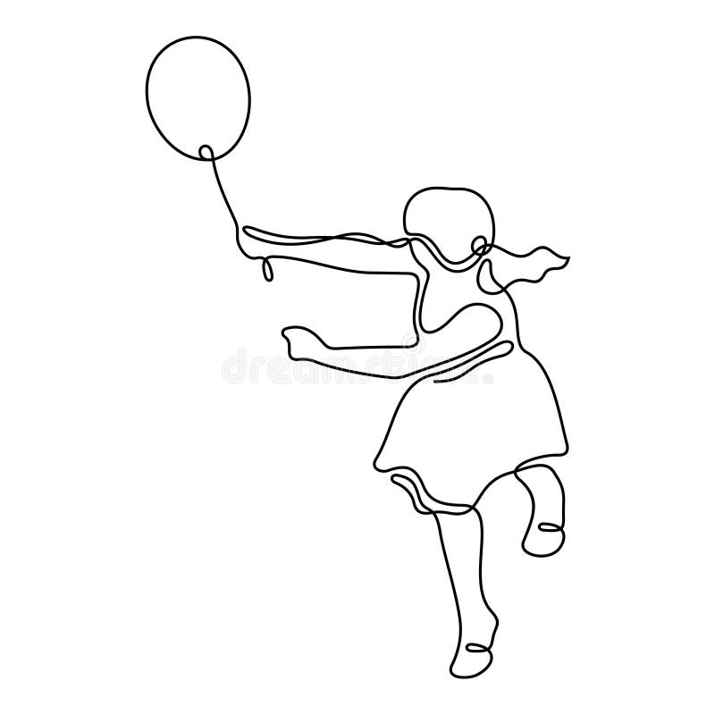 Mädchen mit ununterbrochener Linie Vektorillustration des Luftballons vektor abbildung Mädchen mit ununterbrochener Linie Vektorillustration des Luftballons vektor abbildung