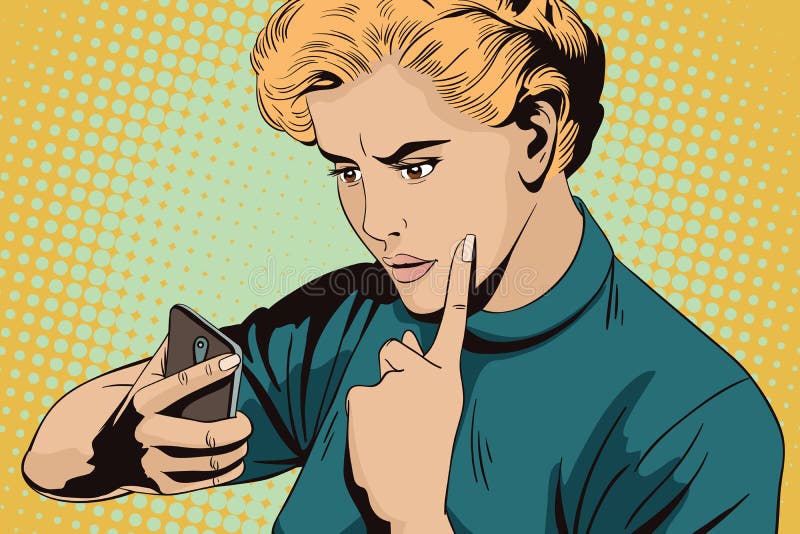 Mädchen schilt Smartphone Leute im Retrostil vektor abbildung Mädchen schilt Smartphone Leute im Retrostil vektor abbildung