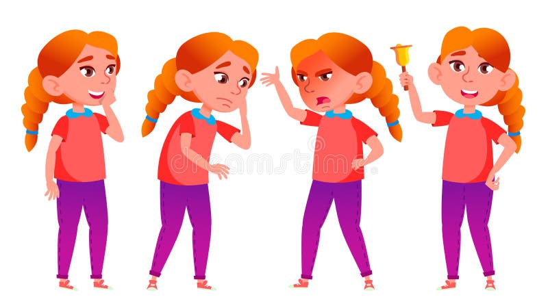 Mädchen-Schulmädchen-Kinderhaltungen eingestellter Vektor redhead Highschool Kind Sekundarschulbildung Zufällige Kleidung, Freund lizenzfreie abbildung Mädchen-Schulmädchen-Kinderhaltungen eingestellter Vektor redhead Highschool Kind Sekundarschulbildung Zufällige Kleidung, Freund lizenzfreie abbildung