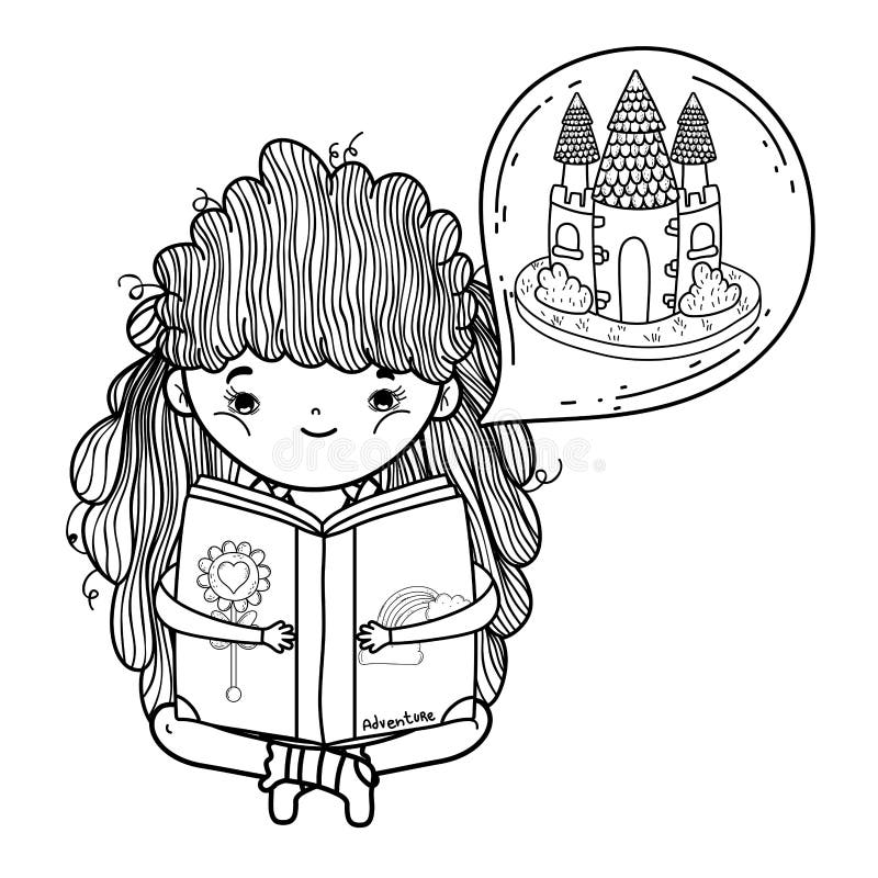 Mädchenlesebuch mit Schloss in der Traumblase lizenzfreie abbildung Mädchenlesebuch mit Schloss in der Traumblase lizenzfreie abbildung
