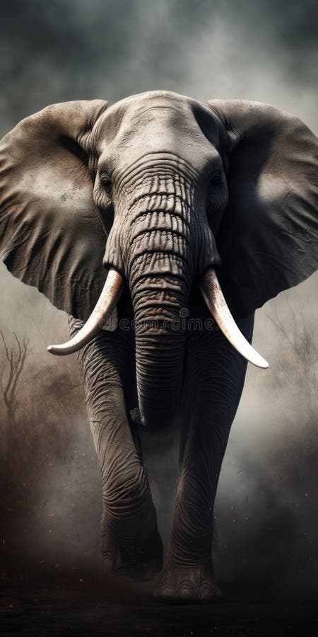 Mäktigt djurliv : en större elefant i mörk kontrast stock illustrationer