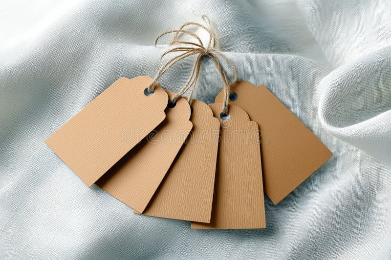 Mängder av blankkraftspapper som är bundna med garn och som är placerade i en fläktform på lätt texturerad vävnadsbakgrund klar fö fotografering för bildbyråer