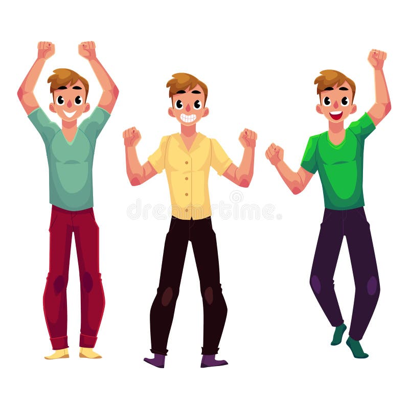 Männer, Jungen, Kerle, Freunde, die, jubelnd, zusammenpressende Fäuste in der Aufregung sich freuen zu stock abbildung Männer, Jungen, Kerle, Freunde, die, jubelnd, zusammenpressende Fäuste in der Aufregung sich freuen zu stock abbildung