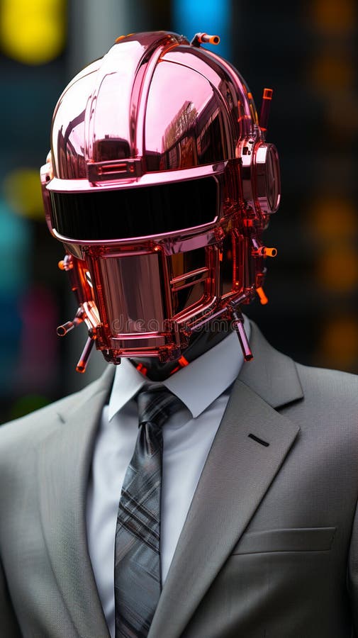 Människan i klassisk kostym och färgat hjälmrobotkoncept. ai generative royaltyfri illustrationer