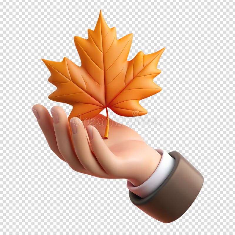 Människors handhållande av orangefärgade lövblad 3d-illustration på hösten vektor illustrationer