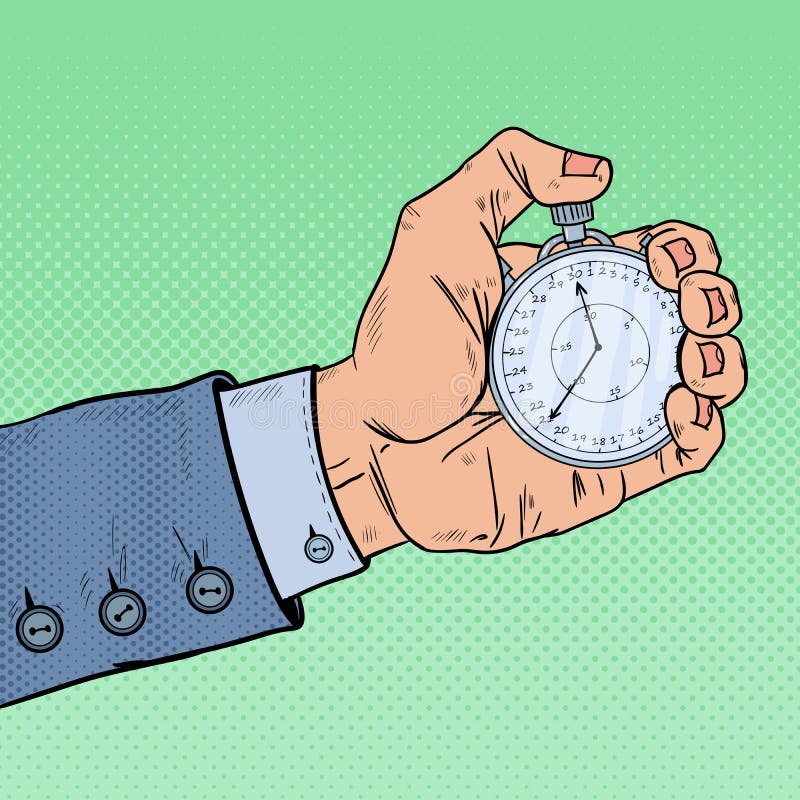 Männliche Hand, die Stoppuhr hält Vector moderne Illustration in der flachen Art mit der männlichen Hand, die Stoppuhr hält Retro stock abbildung Männliche Hand, die Stoppuhr hält Vector moderne Illustration in der flachen Art mit der männlichen Hand, die Stoppuhr hält Retro stock abbildung