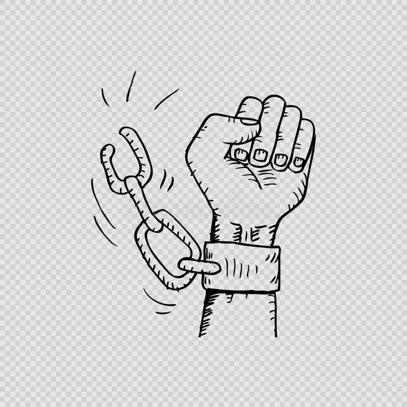 Männliche Hand, welche die Stahlhandschellen bricht vektor abbildung Männliche Hand, welche die Stahlhandschellen bricht vektor abbildung