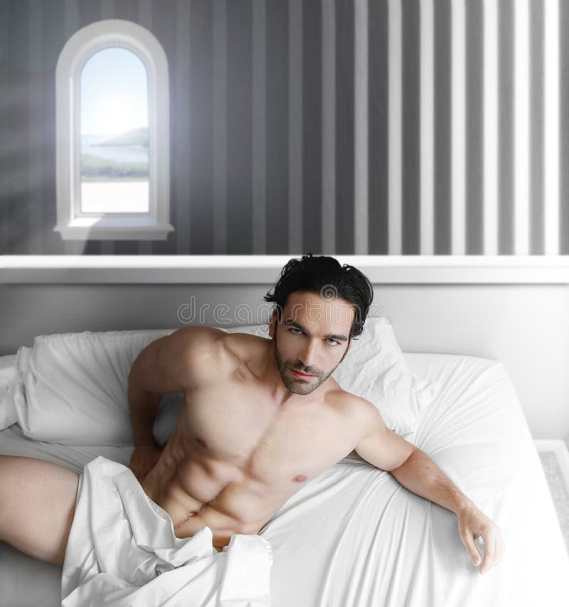 Männliches Baumuster im Schlafzimmer lizenzfreies stockbild Männliches Baumuster im Schlafzimmer lizenzfreies stockbild