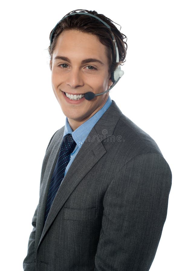 Männliches Kundendienstrepräsentantenlächeln stockfotografie Männliches Kundendienstrepräsentantenlächeln stockfotografie