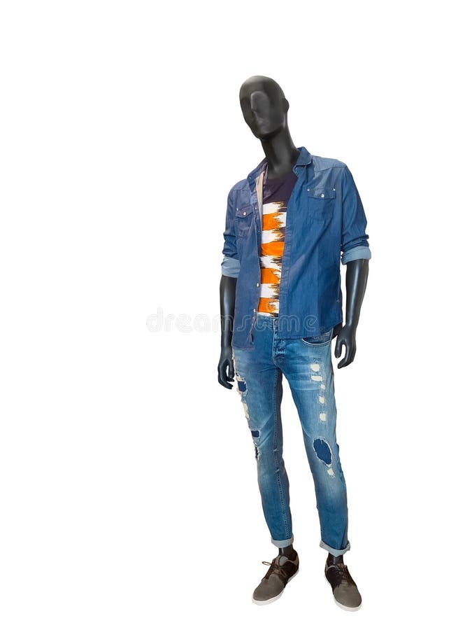 Männliches Mannequin kleidete im blauem Denimhemd und -jeans an lizenzfreies stockfoto Männliches Mannequin kleidete im blauem Denimhemd und -jeans an lizenzfreies stockfoto