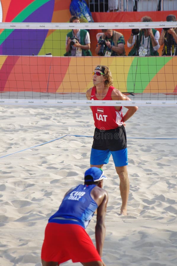 Mäns konkurrens för strandvolleyboll i Rio2016 royaltyfri fotografi Mäns konkurrens för strandvolleyboll i Rio2016 royaltyfri fotografi