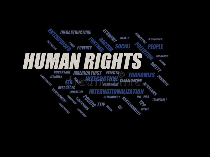 MÄNSKLIGA RÄTTIGHETER - ordmolnwordcloud - uttryck från den globalisering-, ekonomi- och politikmiljön vektor illustrationer MÄNSKLIGA RÄTTIGHETER - ordmolnwordcloud - uttryck från den globalisering-, ekonomi- och politikmiljön vektor illustrationer