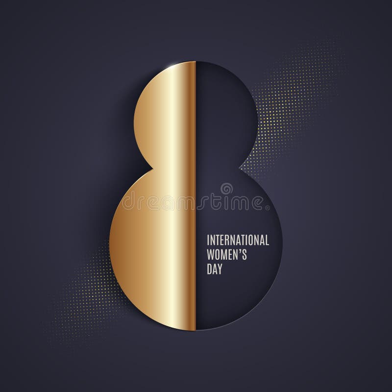 8-Märchen-Grußkarte. abstrakte goldene Nummer acht auf dunklem Hintergrund. stock abbildung
