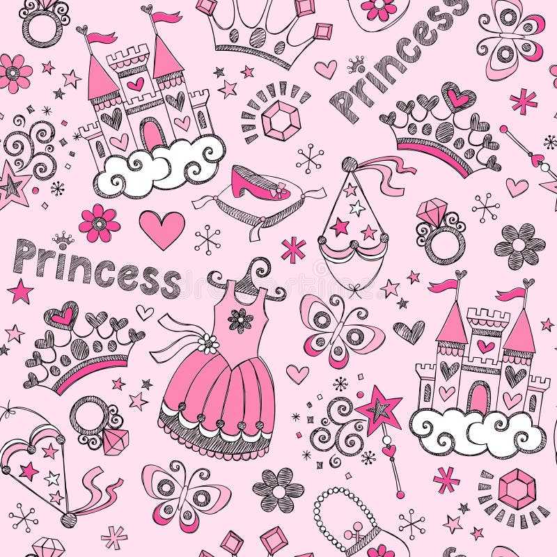 Märchen-Prinzessin Seamless Pattern Sketchy Doodl lizenzfreie abbildung Märchen-Prinzessin Seamless Pattern Sketchy Doodl lizenzfreie abbildung
