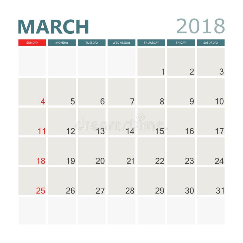 März 2018 Kalender Kalenderplaner-Designschablone Wochenstern lizenzfreie abbildung März 2018 Kalender Kalenderplaner-Designschablone Wochenstern lizenzfreie abbildung
