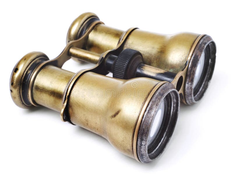 Antique metal brass binoculars, isolated. Antique metal brass binoculars, isolated.