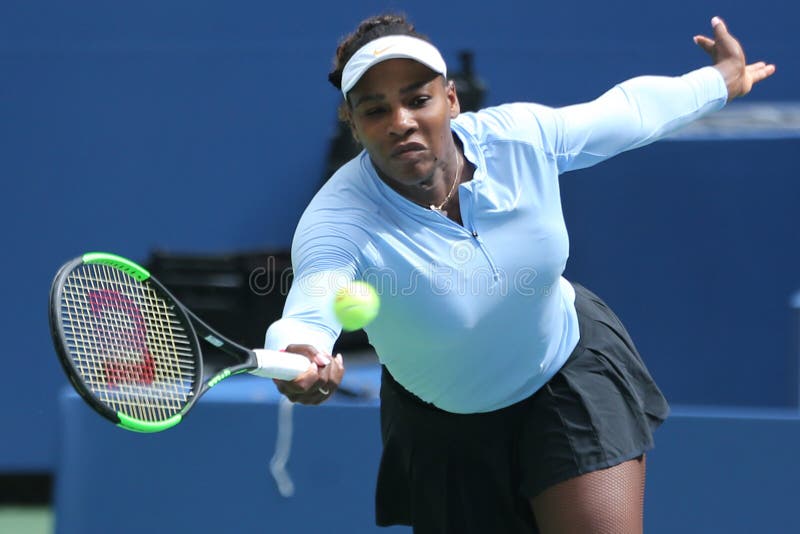 NEW YORK - AUGUST 23, 2018: Grand Slam champion Serena Williams practices for the 2018 US Open at Billie Jean King National Tennis Center. NEW YORK - AUGUST 23, 2018: Grand Slam champion Serena Williams practices for the 2018 US Open at Billie Jean King National Tennis Center