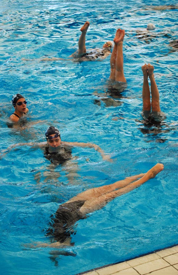 Event: Synchro - Italian Absolute Championship in Imperia, Liguria in Italy. Date: 15-18 February 2009. Italian Absolute Champioship of Synchronized Swimming: Record edition with 30 sports society with a total of 239 athletes. In this picture: moment of heating. Event: Synchro - Italian Absolute Championship in Imperia, Liguria in Italy. Date: 15-18 February 2009. Italian Absolute Champioship of Synchronized Swimming: Record edition with 30 sports society with a total of 239 athletes. In this picture: moment of heating.