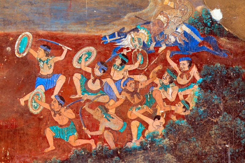 Målad vägg Royal Palace Pnom Penh, Cambodja arkivbild