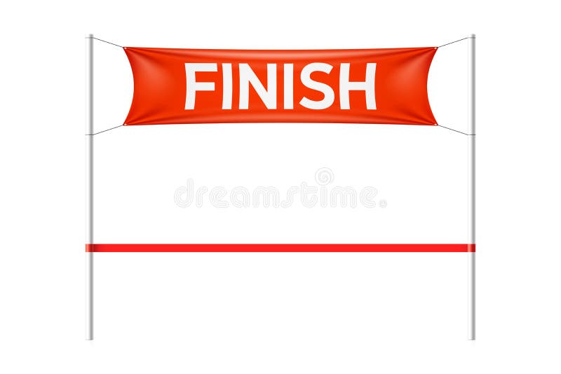 Finish line with red banner and ribbon. Finish line with red banner and ribbon