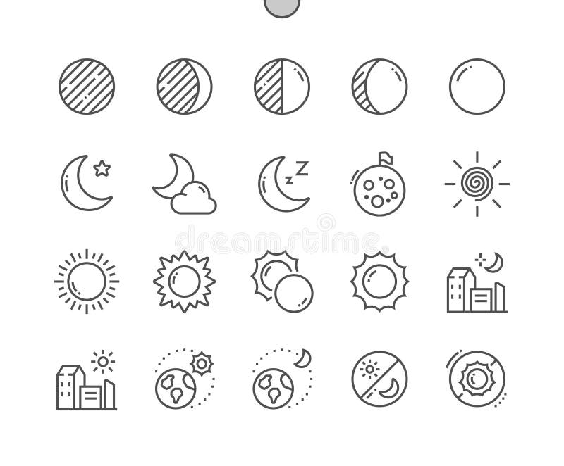 Måne och sol. överskugga. slarvig. stock illustrationer