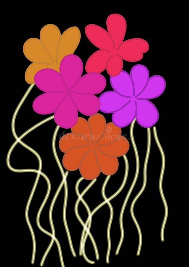 Mång- färgblommor på en svart bakgrund stock illustrationer Mång- färgblommor på en svart bakgrund stock illustrationer