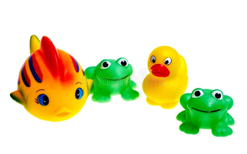 mångfärgade rubber toys för andfiskgrodor arkivbild mångfärgade rubber toys för andfiskgrodor arkivbild