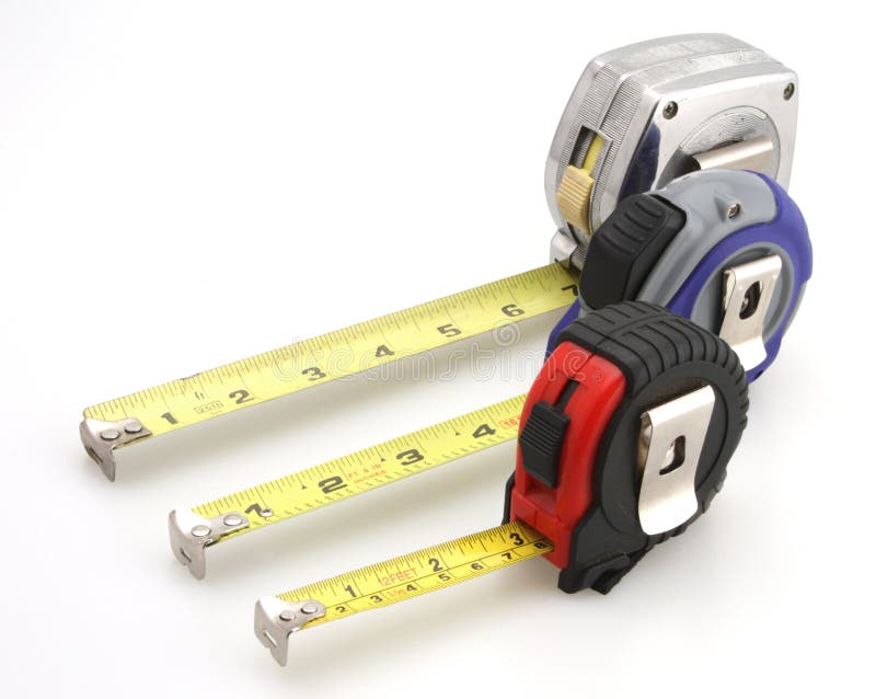 Three belt clip tape measure white background. Three belt clip tape measure white background