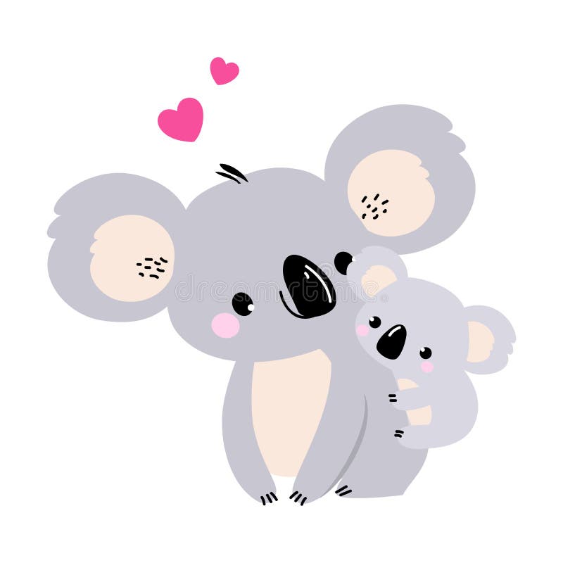 Mère amour koala avec son bébé mignon animaux australiens dessin animé personnage vecteur illustration
