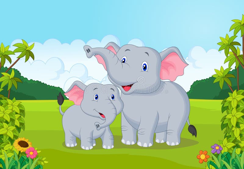 Illustration of Cartoon Mother and baby elephant. Illustration of Cartoon Mother and baby elephant