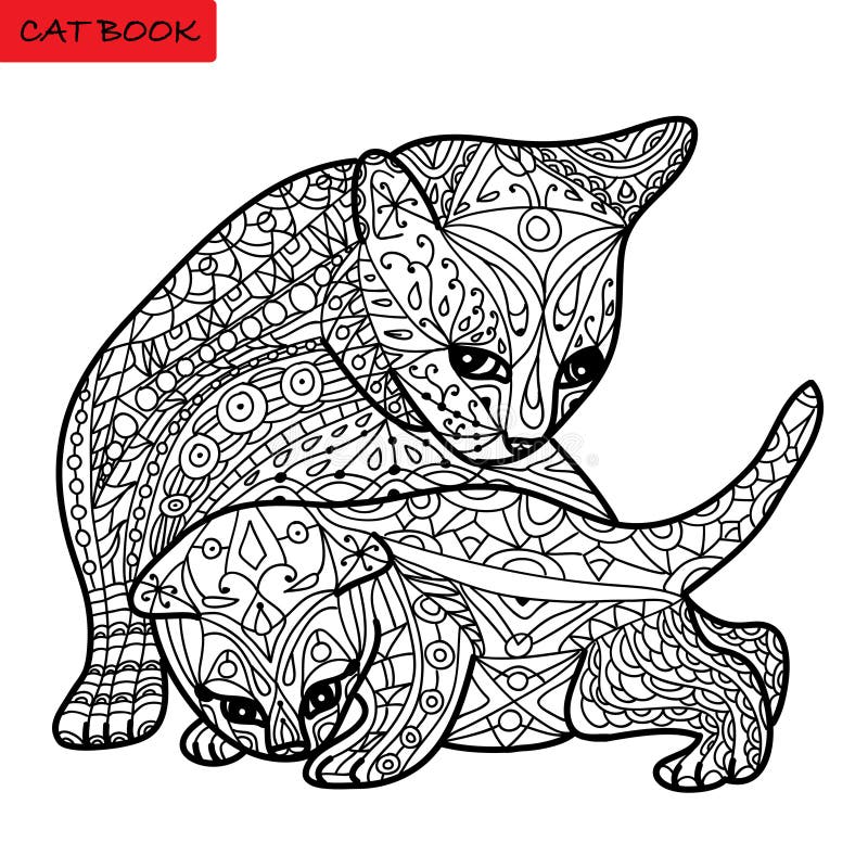 Mère de chat et son chaton - livre de coloriage pour des adultes - livre de chat de zentangle