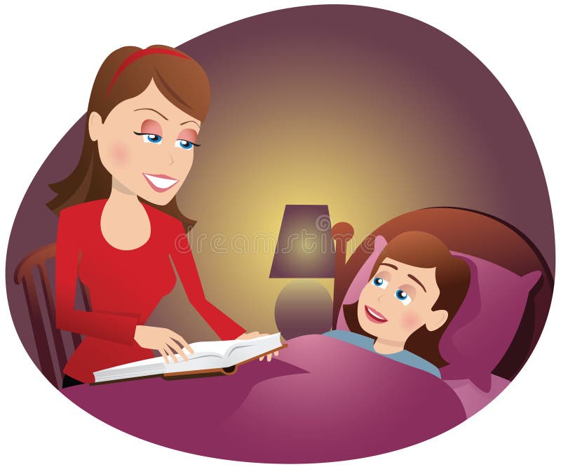 A young mother reading a bed time story to her daughter. E.P.S. 10 vector file included with image, isolated on white. A young mother reading a bed time story to her daughter. E.P.S. 10 vector file included with image, isolated on white.