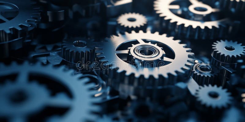 Mécanisme d'engrenages complexes : un design industriel complexe illustration stock