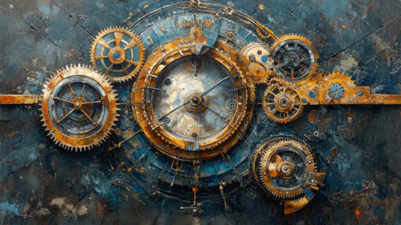 Mécanisme d'engrenages à serrure complexe en style Steampunk illustration libre de droits