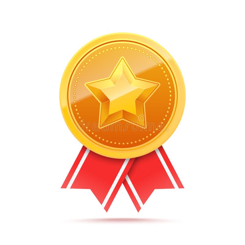 médaille de l'or 3D avec l'étoile et le ruban rouge illustration de vecteur médaille de l'or 3D avec l'étoile et le ruban rouge illustration de vecteur