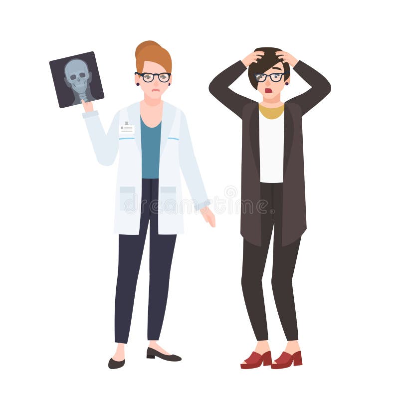 Médecin ou chirurgien féminin fâché démontrant le rayon X au patient effrayé d'isolement sur le fond blanc Indication de médecin illustration de vecteur Médecin ou chirurgien féminin fâché démontrant le rayon X au patient effrayé d'isolement sur le fond blanc Indication de médecin illustration de vecteur