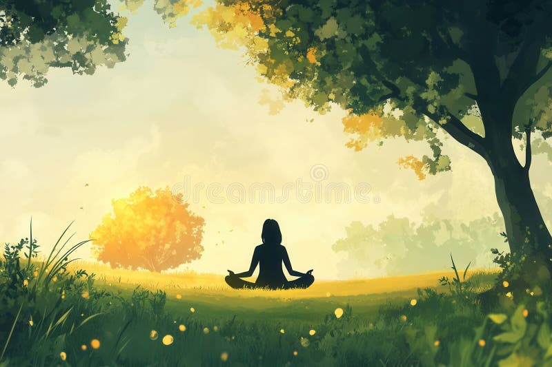 Méditation dans un cadre naturel serein avec lumière douce en début de matinée image stock