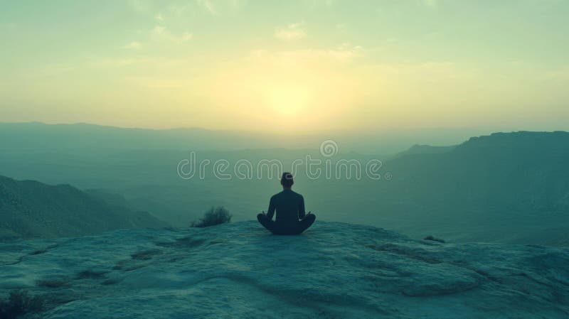 Méditation du lever du soleil pacifique sur le sommet de la montagne illustration de vecteur