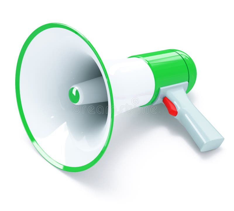 Mégaphone vert avec le bouton rouge illustration stock Mégaphone vert avec le bouton rouge illustration stock