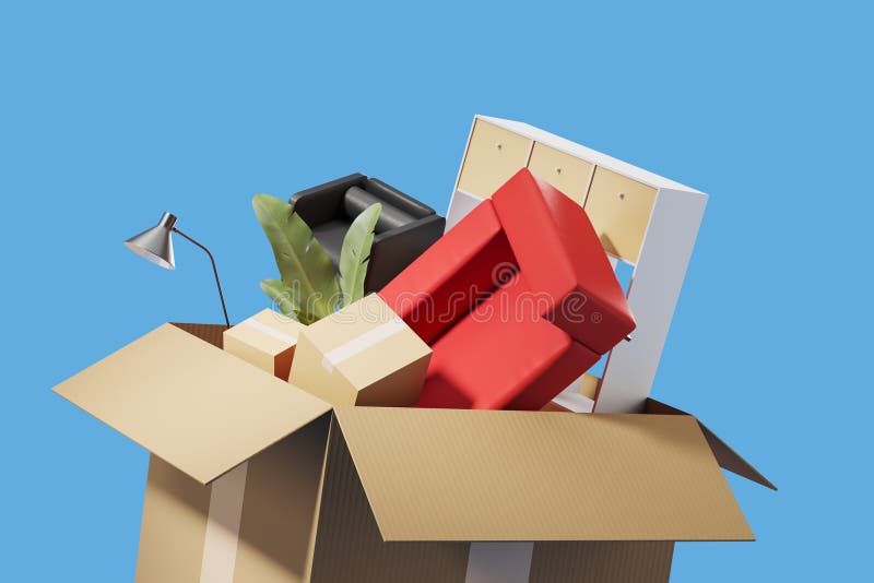 Möbel, die in einen Karton-Unternehmen verlagert werden lizenzfreie abbildung